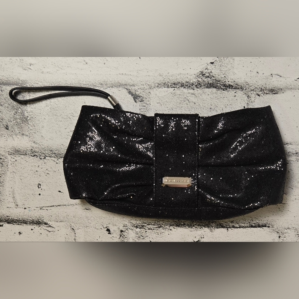 Victoria’s Secret Black Glitter Sequin Wristlet Clutch – Glam Party Evening Bag